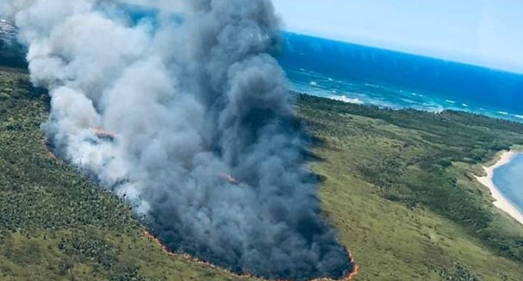 Con apoyo aéreo bomberos Punta Cana tratan de sofocar incendio Cabeza De Toro