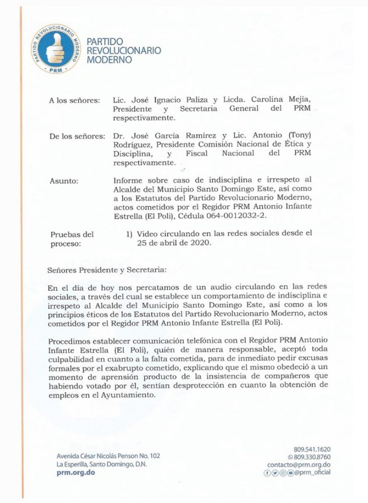 Informe de la Comisión de Ética y Control del @PRM_Oficial sobre Caso Santo Domingo Este