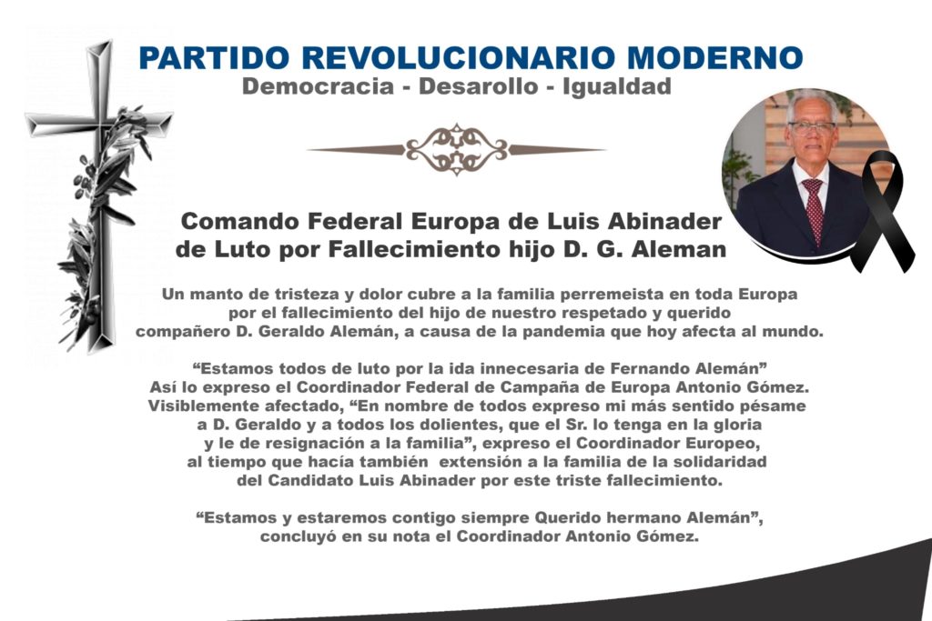 Comando Federal Europa de Luis abinader, de luto fallecimiento hijo D.G. Aleman