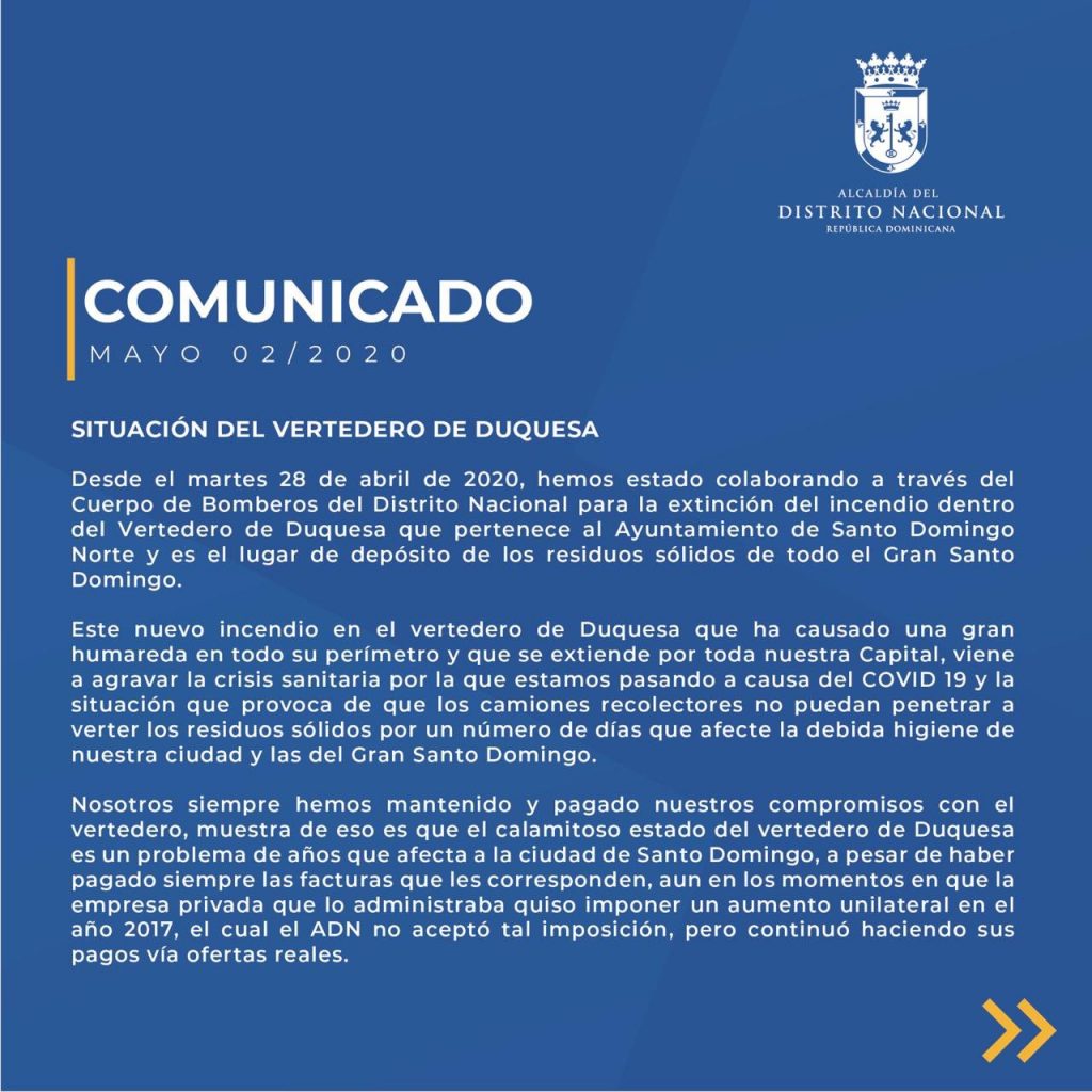 Comunicado del Ayuntamiento del Distrito Nacional (02-05-2020)