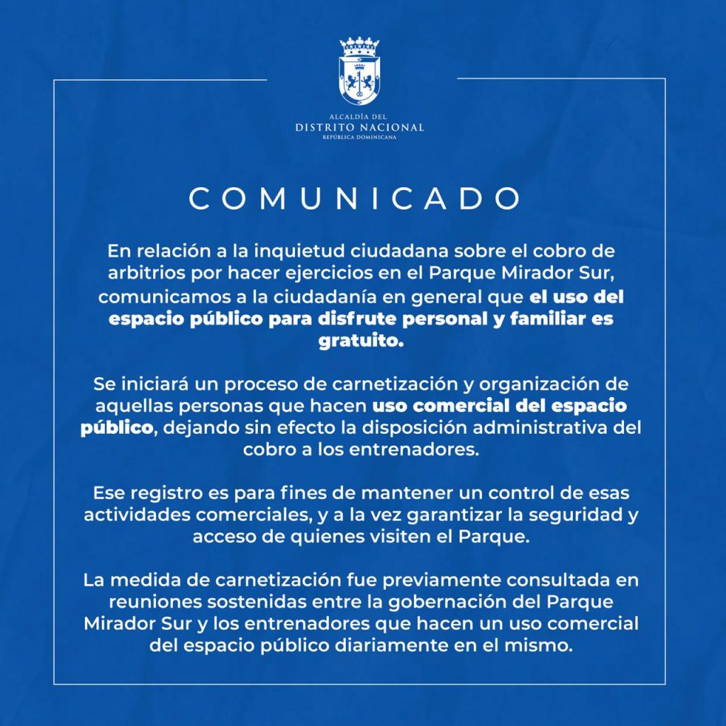 @AlcaldiaDN comunica que el uso del espacio público para disfrute personal y familiar es gratuito