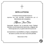 @PRM_Oficial expresa condolencias por fallecimiento del compañero Alfonso Tineo Clase
