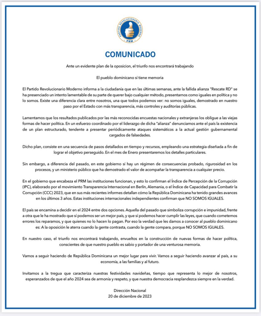 @PRM_Oficial a la oposición: “El pueblo dominicano si tiene memoria”