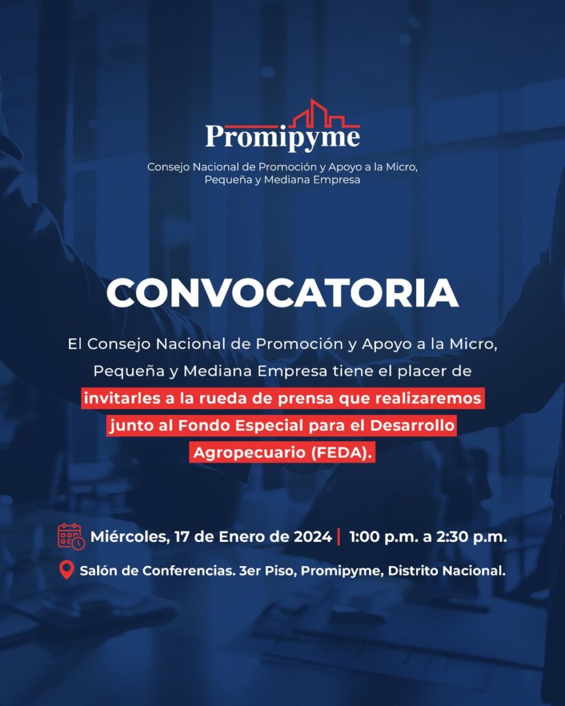 @Promipyme_RD y @Feda_RD convocan a rueda de prensa este miercoles 17