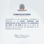 @DiputadosRD informan que estarán sesionando el próximo martes 3 de septiembre desde las 2pm