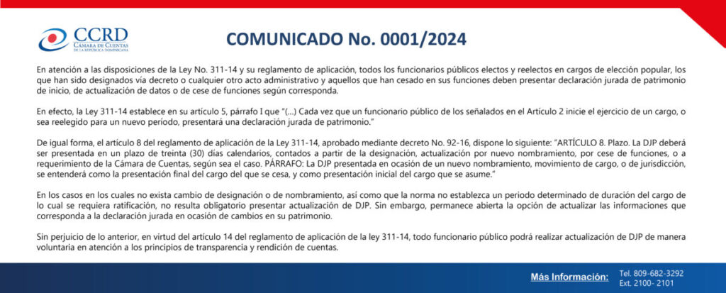 COMUNICADO @CamaraCuentasRD|  Solo 27 diputados han completado declaración jurada y el plazo vence el lunes en la tarde