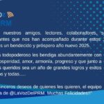 Sus amigos de @LaVozDelPRM les desean un Felíz, Próspero y bendecido 2025. ¡Felíz año nuevo!