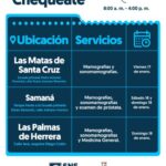 @SNSRDO ¡Chequéate! Del 17 al 19 de enero nuestras unidades móviles llegarán a:Las Matas de Santa Cruz, Samaná, Las Palmas de Herrera con mamografías, sonomamografías, examen de próstata y servicios de medicina general, gratis