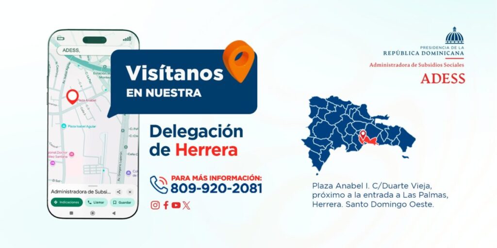 @AdessRD Cómo llegar a nuestra Delegación Herrera, la cual se encuentra ubicada en el segundo nivel de la Plaza Anabel l, C/ Duarte Vieja, próximo a la entrada a Las Palmas. Herrera, Santo Domingo Oeste