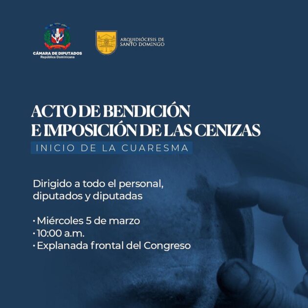 @DiputadosRD Invita a honorables diputados, diputadas y todo el personal de esta, la Casa de la Democracia, a participar del Acto de bendición e imposición de las cenizas