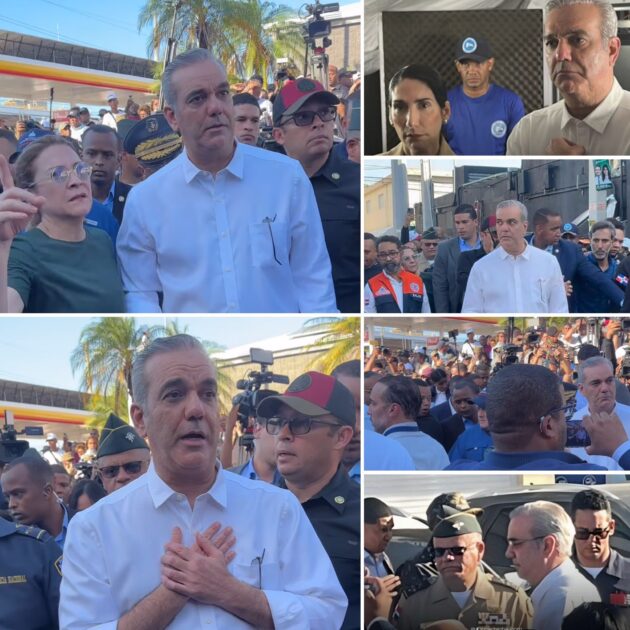 @LuisAbinader junto a la Primera Dama, Raquel Arbaje de Abinader se presentaron al lugar de la tragedia de la discoteca #JetSet y le dieron solidaridad a familiares de los afectados