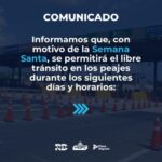  @RD_VIAL COMUNICADO LIBRE TRANSITO EN PEAJES| Los PEAJES estarán LIBRE DE COBRO este Jueves Santo (17) y el Domingo de Resurrección (20)