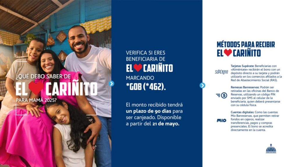 @SuperateRDO A partir de este 21 de mayo, las madres beneficiarias del «Cariñito para Mamá 2025» pueden verificarse marcando GOB (462)