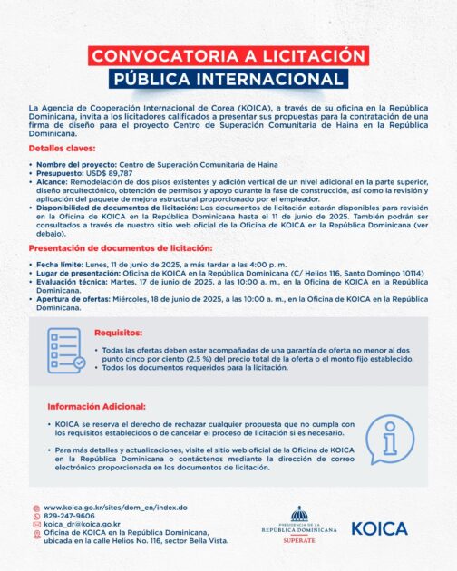 @SuperasteRDO abre la licitación para contratación de una firma de diseño para el proyecto «Centro de Superación Comunitaria» de Haina