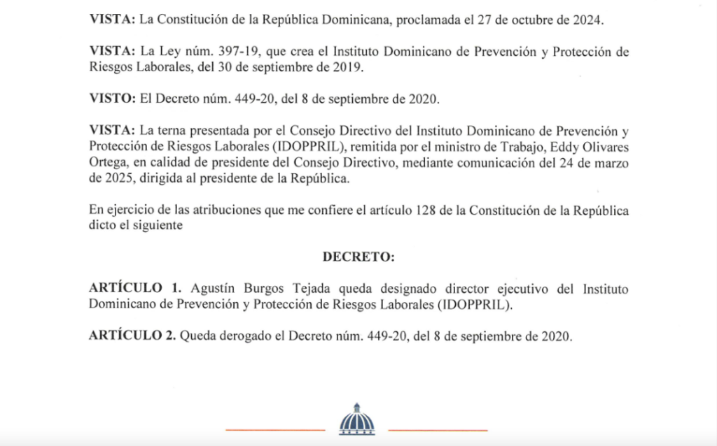 Decretos 243-25 emitido por el Presidente @LuisAbinader @PRM_Oficial