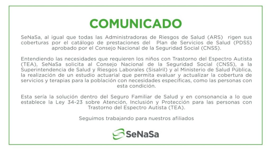 COMUNICADO|”En @ARSSeNaSaRD, escuchamos las necesidades de las familias con hijos con TEA”
