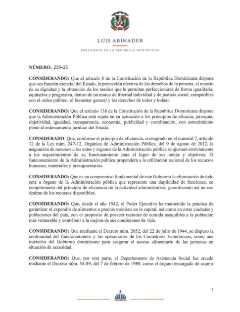 DECRETO 219 – 25  | Poder ejecutivo  crea la Dirección de Asistencia Social y Alimentación Comunitaria | Fusión de  CEE y PASP