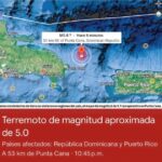 G_Gomez Un temblor de magnitud 5.4 se registró la noche de este lunes en el noreste de Punta Cana