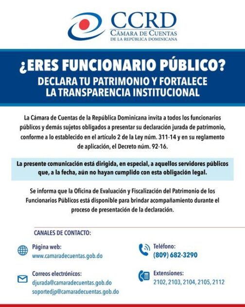 COMUNICADO @CamaraCuentasRD ¿ ERES FUNCIONARIO PÚBLICO? ESTO ES PARA TI