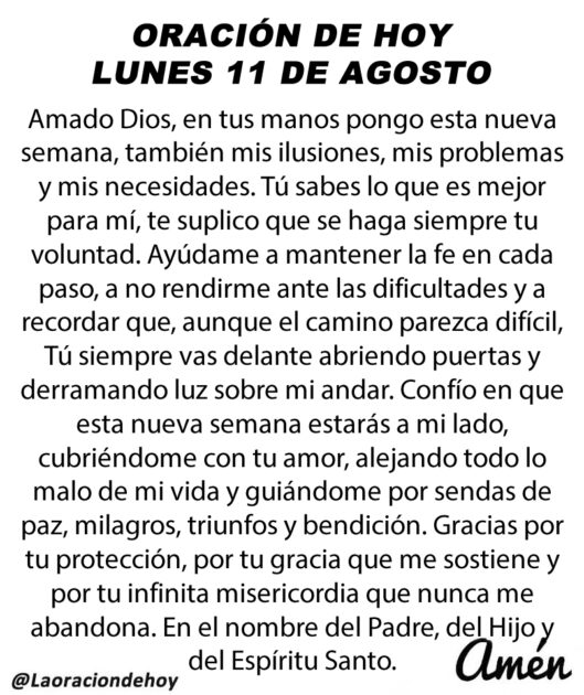 @LaOracionDeHoy Lunes 11 de agosto de 2025