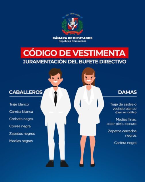 @DiputadosRD Recordamos a nuestros diputados y diputadas, la indumentaria establecida para asistir a la elección y juramentación del Bufete Directivo y Apertura de la Segunda Legislatura Ordinaria del año 2025