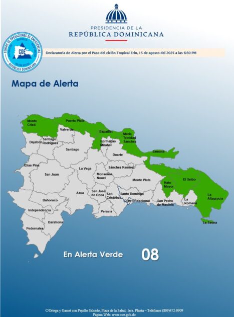 @COE_RD El COE declara 08 provincias en alerta verde