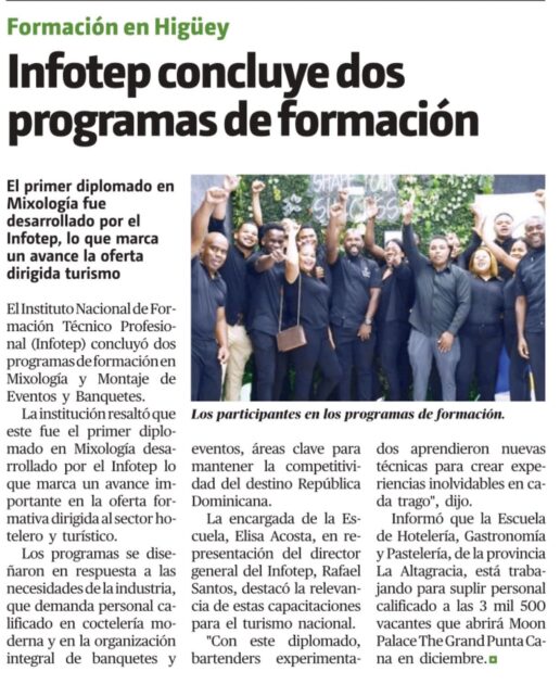 @G_GomezJ @InfotepRD concluyó dos programas de formación en Mixología yMontaje de Eventos y Banquetes