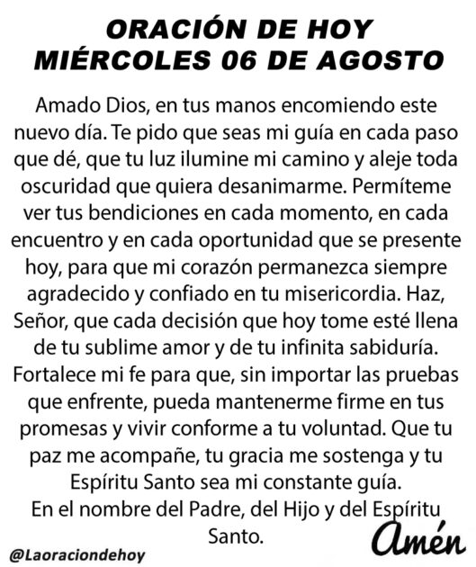 @LaOracionDeHoy Miércoles 6 de agosto de 2025