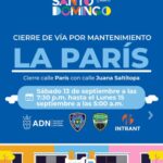 @AlcaldiaDN AVISO Mañana sábado 13 de septiembre, desde las 7:30p.m. hasta el lunes 15 de septiembre a las 5:00a.m. realizaremos un cierre de vía por mantenimiento en la C/ París con C/ Juana Saltitopa.@AlcaldiaDN