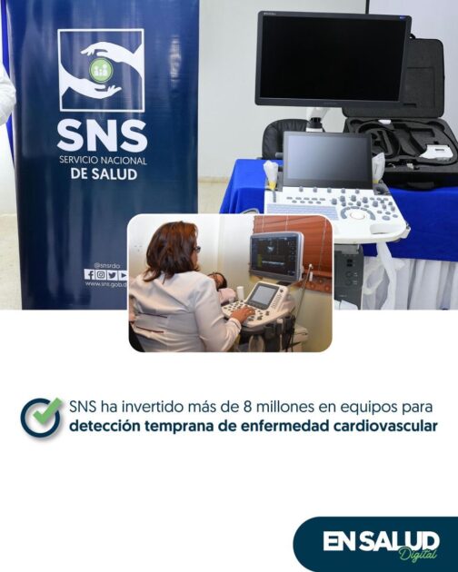 @SNSRDO Con una inversión de más de RD$8 millones, el SNS ha equipado varios hospitales con modernos ecocardiógrafos y electrocardiógrafos, reforzando con ello su estrategia para la detección temprana y tratamiento oportuno de las enfermedades cardiovasculares