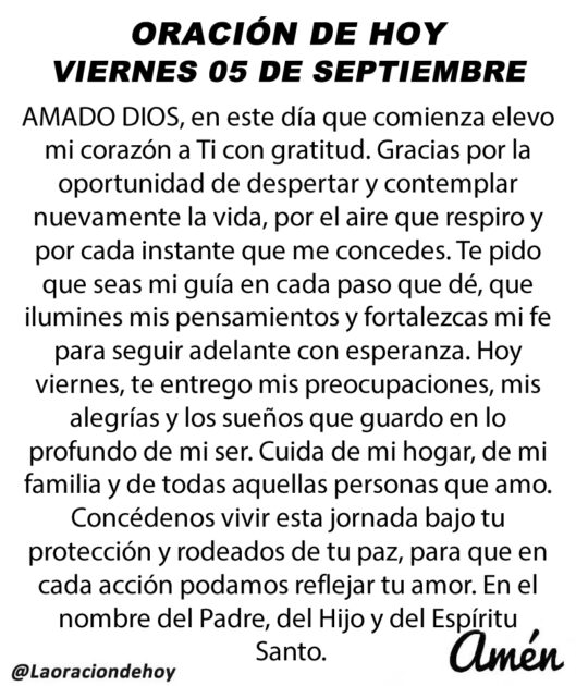 @LaOracionDeHoy viernes 05 de septiembre 2025