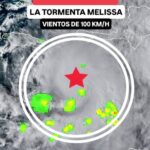 @JeanSuriel ATENTOS | La Tormenta Tropical Melissa ha empezado un proceso de fortalecimiento: sus vientos máximos sostenidos han subido a 100 km/h, tan solo le faltan 18 kilómetros para convertirse en huracán
