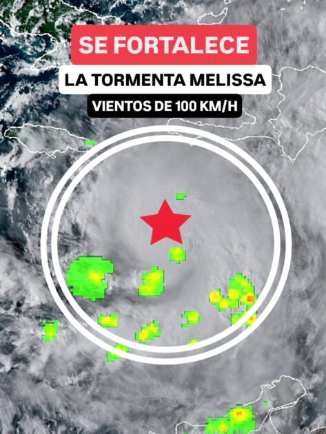@JeanSuriel ATENTOS | La Tormenta Tropical Melissa ha empezado un proceso de fortalecimiento: sus vientos máximos sostenidos han subido a 100 km/h, tan solo le faltan 18 kilómetros para convertirse en huracán