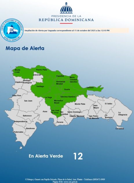 @COE_RD El COE aumenta 12 provincias en alerta verde
