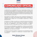@MTrabajoRD @EddyOlivares14 informa que, conforme al Informe de Situación No. 11 del COE, emitido este 25 de octubre de 2025, se autoriza la reanudación de las labores en el Distrito Nacional y las provincias Santo Domingo, San Pedro de Macorís y La Romana