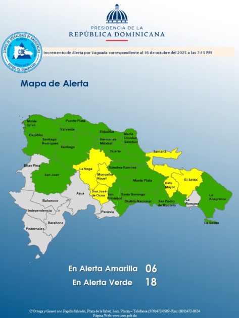 @COE_RD mantiene 06 provincias en alerta amarilla y aumenta 17 y al Distrito Nacional en verde