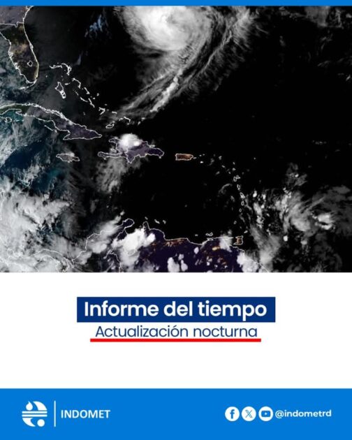 @Indomet_RDO A través de la imagen del satélite meteorológico, se observa un amplio desarrollo de nubes de gran desarrollo vertical, generadoras de aguaceros moderados a fuertes en ocasiones