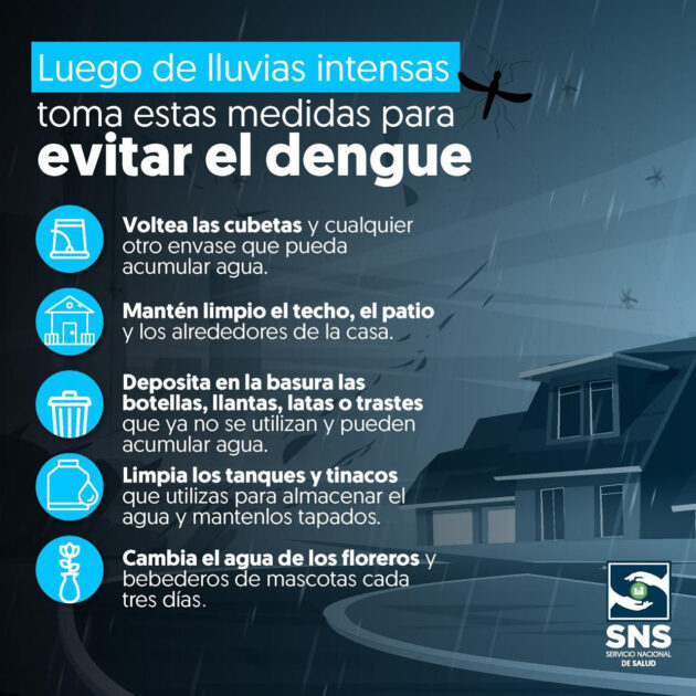 @SNSRDO Cuida tu salud y la de los tuyos, luego de lluvias intensas toma estas medidas para evitar el dengue