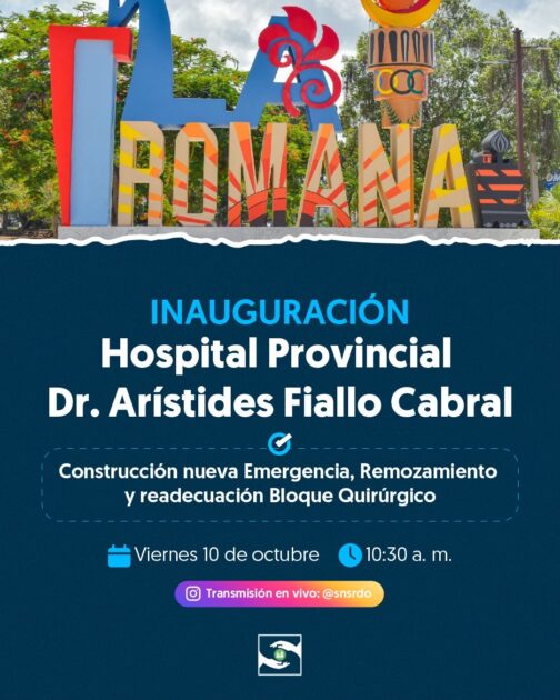 @SNSRDO Este viernes, la vicepresidenta @RaquelPenaVice encabezará la entrega oficial de la nueva Emergencia construida por el SNS en el Hospital Provincial Dr. Arístides Fiallo Cabral