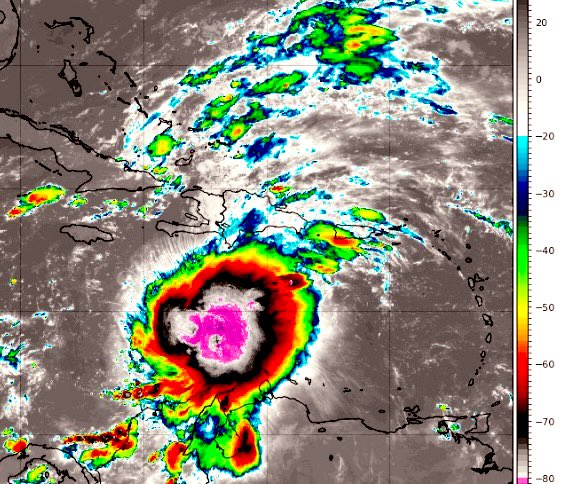 @GloriaCeballos7 Tormenta Melissa continúa disminuyendo su velocidad de traslación, se mueve hacia el noroeste a unos 4 kph, vientos máximos sostenidos de 85 kph. Se esperan fuertes lluvias e inundaciones en sectores del sur del País