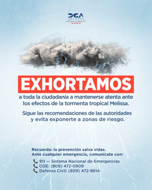 @AduanaRD Mantente informado por los canales oficiales y protege a tu familia. AduanasRD #TormentaMelissa #Prevención
