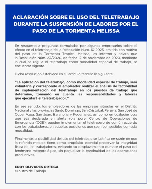 @EddyOlivares14 El teletrabajo puede ser usado durante el paso de la tormenta Melissa