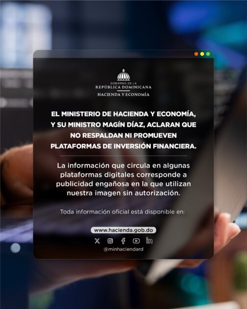 @MinHaciendaRD Informamos que no promovemos ni respaldamos ningún tipo de inversión en plataformas digitales