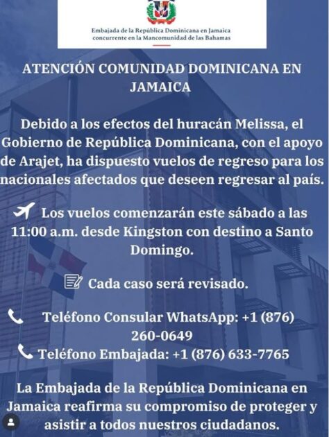 COMUNICADO: ATENCIÓN COMUNIDAD DOMINICANA EN JAMAICA