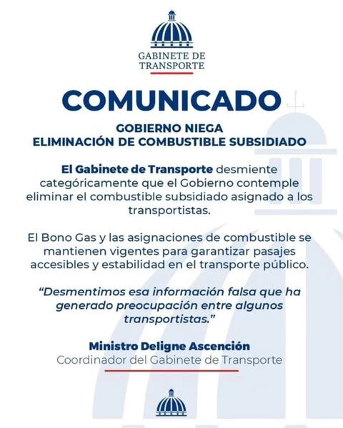 COMUNICADO| Gobierno DESMIENTE CATEGÓRICAMENTE planes eliminación del combustible subsidiado al sector transporte