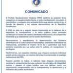COMUNICADO @PRM_Oficial: “Reafirma su posición FIRME, CATEGÓRICA e INQUEBRANTABLE frente a toda manifestación vinculada al narcotráfico o cualquier otra actividad ilícita”