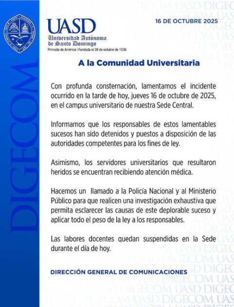 @UniversidadUASD COMUNICADO OFICIAL