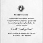 @PRM_Oficial realizará honras fúnebres y guardia de honor al compañero y fundador Vicente Sánchez Baret