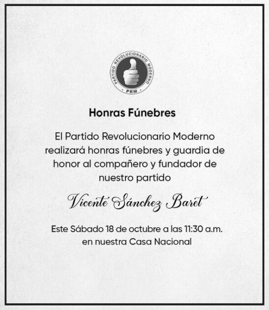 @PRM_Oficial realizará honras fúnebres y guardia de honor al compañero y fundador  Vicente Sánchez Baret