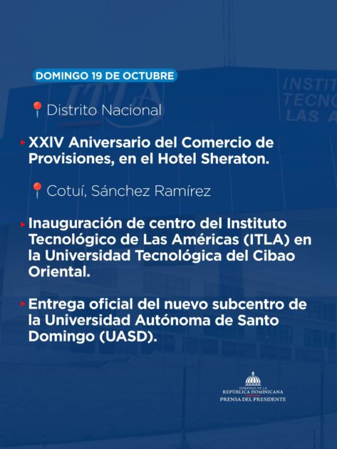 @LuisAbinader desarrolla este fin de semana una amplia agenda de trabajo en tres provincias y el Distrito Nacional| AGENDA PRESIDENCIAL RD